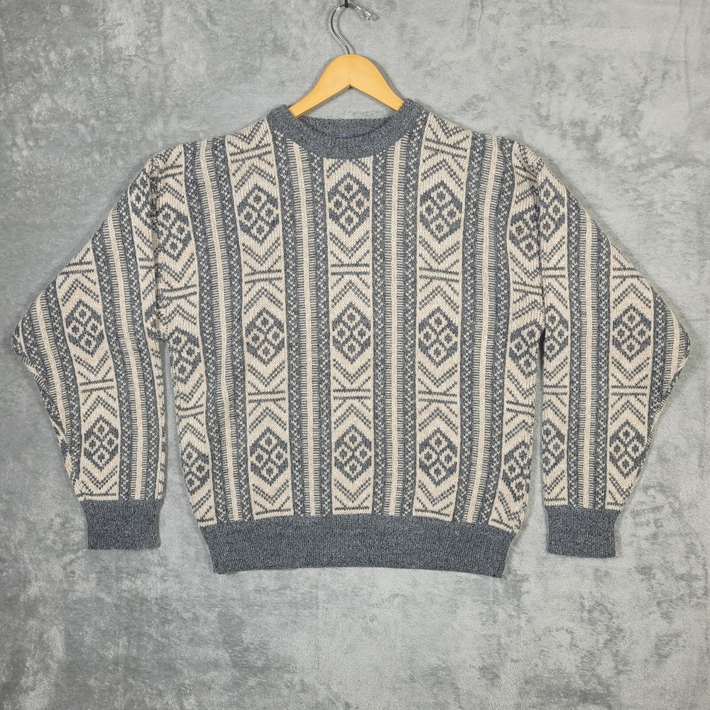 Vtg Boat House Row Knit Fisherman Sweater Medium Gray Alpaca Blend Grandpacore